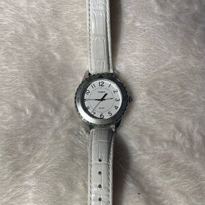 Timex silver watch with white band